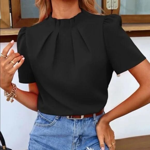 Womens Black Mock Neck Blouse various sizes - Picture 1 of 7
